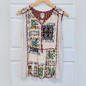 Anthropologie Tiny Bodhi cream patchwork tank blouse